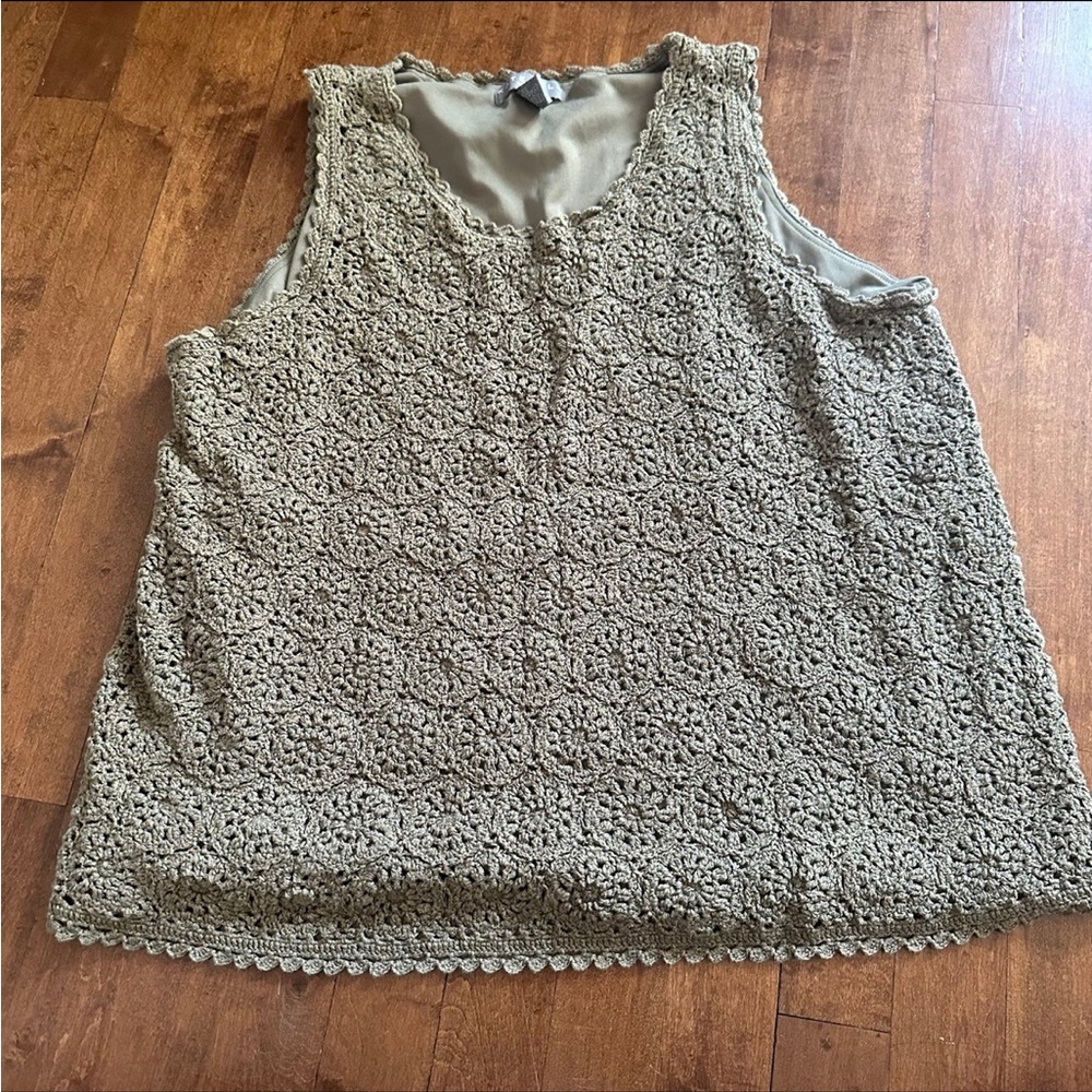 Kate Hill Olive Green Crochet Tank Top 1XL